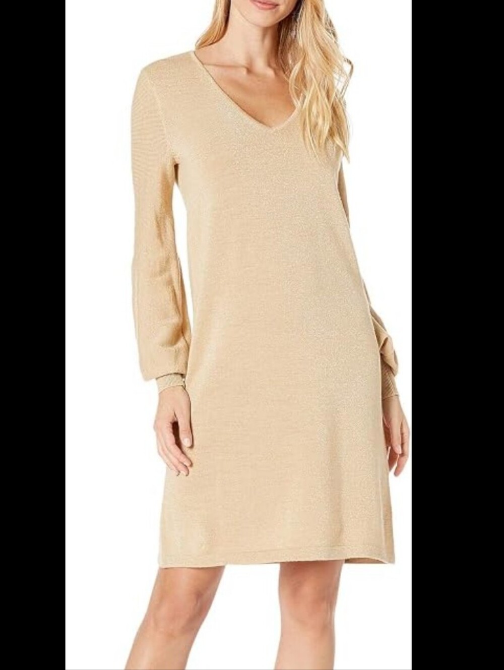 Lilly Pulitzer Sariya Gold Sparkle Tan V-Neck Wool Sweater Dress